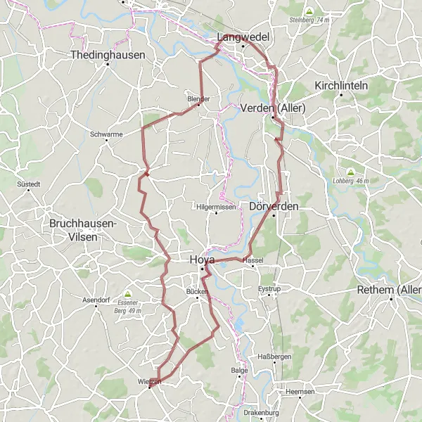 Map miniature of "The Warpe Gravel Ride" cycling inspiration in Hannover, Germany. Generated by Tarmacs.app cycling route planner