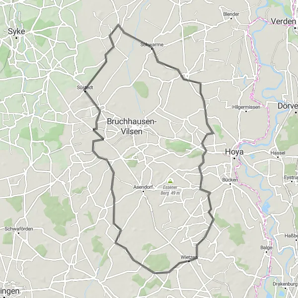 Map miniature of "Wietzen to Warpe" cycling inspiration in Hannover, Germany. Generated by Tarmacs.app cycling route planner