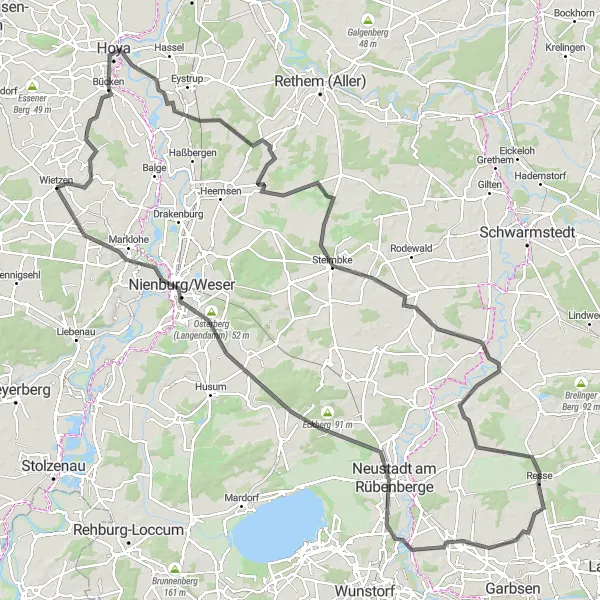 Map miniature of "Wietzen to Neustadt am Rübenberge" cycling inspiration in Hannover, Germany. Generated by Tarmacs.app cycling route planner