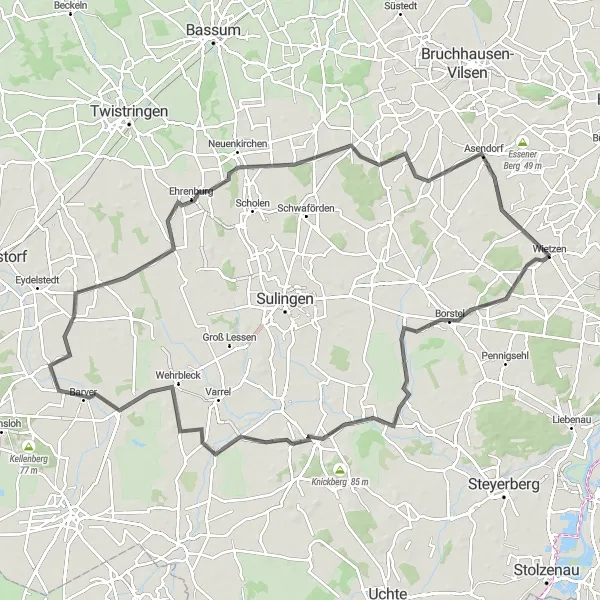 Map miniature of "Barver and Beyond" cycling inspiration in Hannover, Germany. Generated by Tarmacs.app cycling route planner