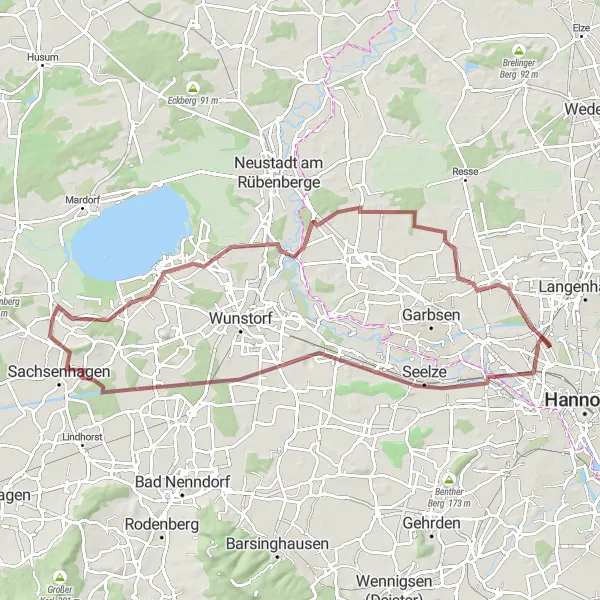 Karten-Miniaturansicht der Radinspiration "Gravel-Tour um Wölpinghausen" in Hannover, Germany. Erstellt vom Tarmacs.app-Routenplaner für Radtouren