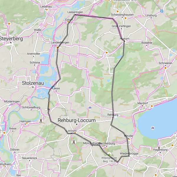 Map miniature of "Wölpinghausen and Beyond: A Scenic Road Cycling Adventure" cycling inspiration in Hannover, Germany. Generated by Tarmacs.app cycling route planner