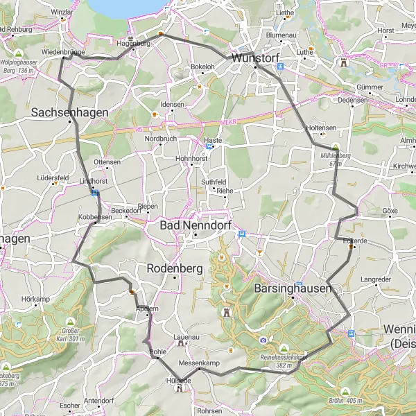 Map miniature of "Hills and Heritage" cycling inspiration in Hannover, Germany. Generated by Tarmacs.app cycling route planner