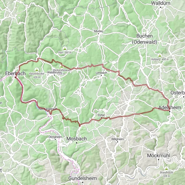 Karten-Miniaturansicht der Radinspiration "Die Schloss Dallau-Route" in Karlsruhe, Germany. Erstellt vom Tarmacs.app-Routenplaner für Radtouren