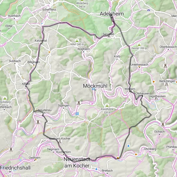 Karten-Miniaturansicht der Radinspiration "Die Kirschberg-Route" in Karlsruhe, Germany. Erstellt vom Tarmacs.app-Routenplaner für Radtouren