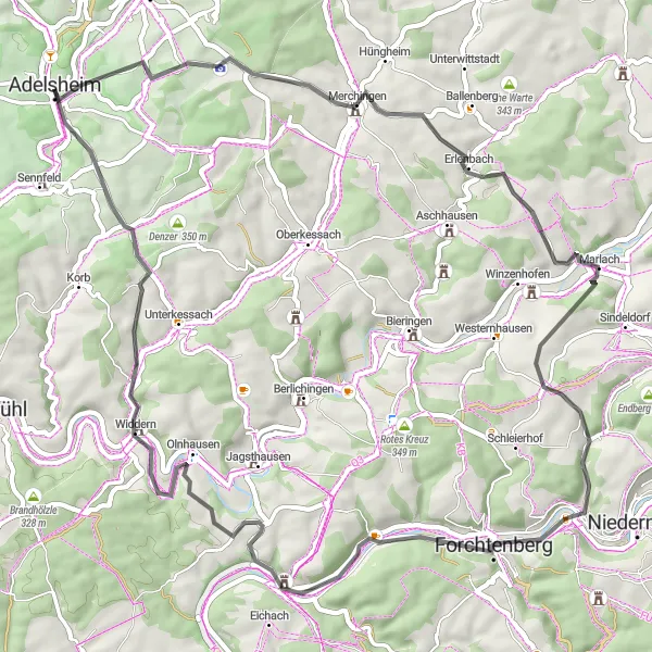 Karten-Miniaturansicht der Radinspiration "Die Marienhöhe-Tour" in Karlsruhe, Germany. Erstellt vom Tarmacs.app-Routenplaner für Radtouren