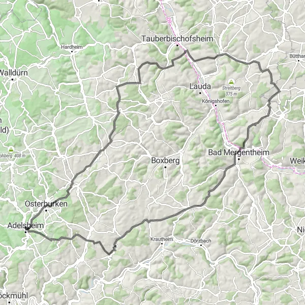 Karten-Miniaturansicht der Radinspiration "Panorama-Tour durch das Liebliche Taubertal" in Karlsruhe, Germany. Erstellt vom Tarmacs.app-Routenplaner für Radtouren