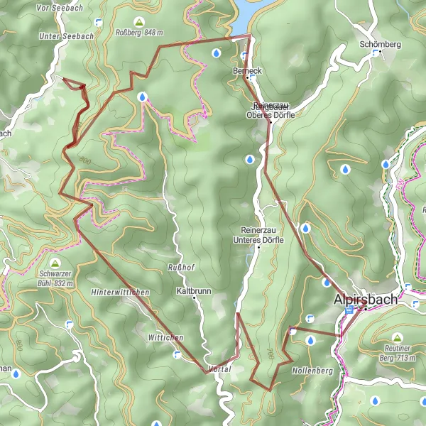 Karten-Miniaturansicht der Radinspiration "Erlebnisreiche Rötenbach Route" in Karlsruhe, Germany. Erstellt vom Tarmacs.app-Routenplaner für Radtouren