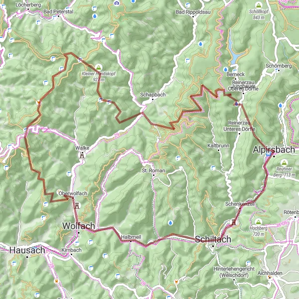 Karten-Miniaturansicht der Radinspiration "Naturverbundene Hochberg Route" in Karlsruhe, Germany. Erstellt vom Tarmacs.app-Routenplaner für Radtouren