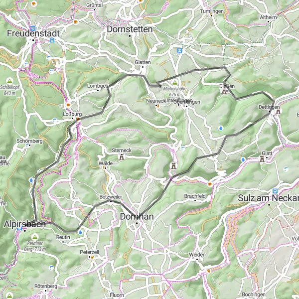 Karten-Miniaturansicht der Radinspiration "Panoramische Straßenroute durch die Schwarzwaldhöhen" in Karlsruhe, Germany. Erstellt vom Tarmacs.app-Routenplaner für Radtouren
