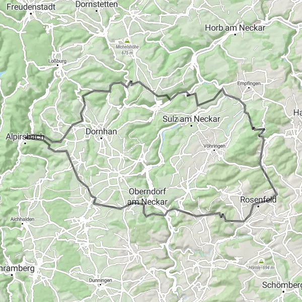 Karten-Miniaturansicht der Radinspiration "Panorama-Tour rund um Alpirsbach" in Karlsruhe, Germany. Erstellt vom Tarmacs.app-Routenplaner für Radtouren