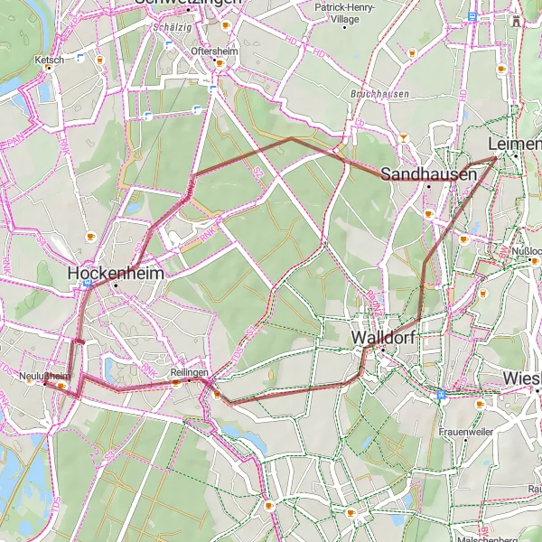Map miniature of "Hockenheim Circuit Gravel Loop" cycling inspiration in Karlsruhe, Germany. Generated by Tarmacs.app cycling route planner