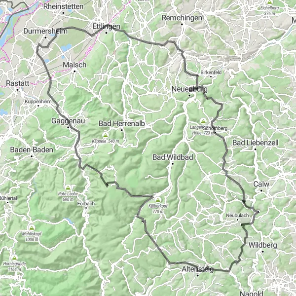 Map miniature of "Enzklösterle Adventure" cycling inspiration in Karlsruhe, Germany. Generated by Tarmacs.app cycling route planner