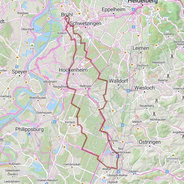 Map miniature of "Scenic Kronau Gravel Ride" cycling inspiration in Karlsruhe, Germany. Generated by Tarmacs.app cycling route planner