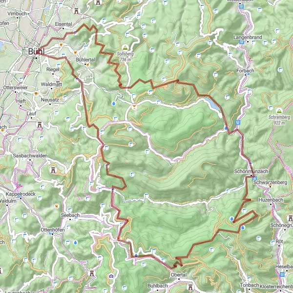 Karten-Miniaturansicht der Radinspiration "Mountainbike-Highlights rund um Bühl" in Karlsruhe, Germany. Erstellt vom Tarmacs.app-Routenplaner für Radtouren