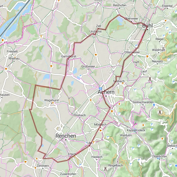 Karten-Miniaturansicht der Radinspiration "Kultur- und Naturtour ab Bühl" in Karlsruhe, Germany. Erstellt vom Tarmacs.app-Routenplaner für Radtouren
