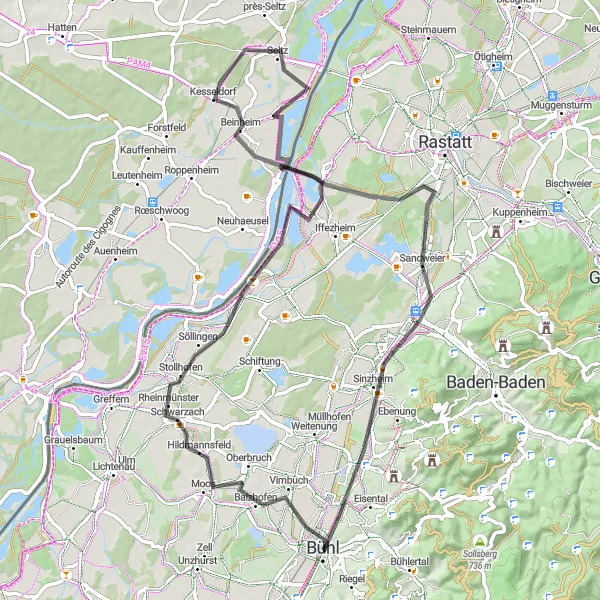 Karten-Miniaturansicht der Radinspiration "Tour durch das Rheintal" in Karlsruhe, Germany. Erstellt vom Tarmacs.app-Routenplaner für Radtouren