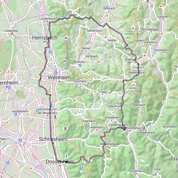 Map miniature of "The Road Climbing Challenge" cycling inspiration in Karlsruhe, Germany. Generated by Tarmacs.app cycling route planner