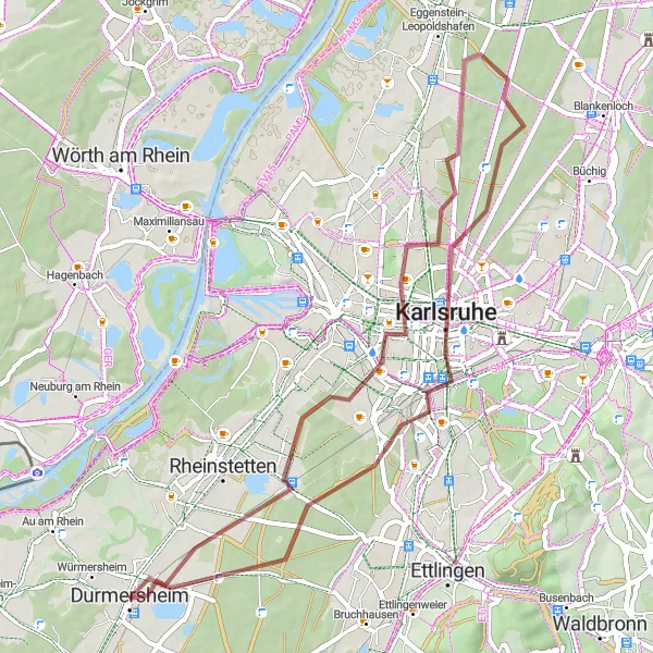 Karten-Miniaturansicht der Radinspiration "Schnelle Schottertour" in Karlsruhe, Germany. Erstellt vom Tarmacs.app-Routenplaner für Radtouren