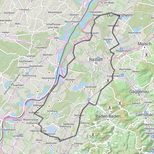 Map miniature of "Scenic Road Cycling Tour to Steinmauern" cycling inspiration in Karlsruhe, Germany. Generated by Tarmacs.app cycling route planner