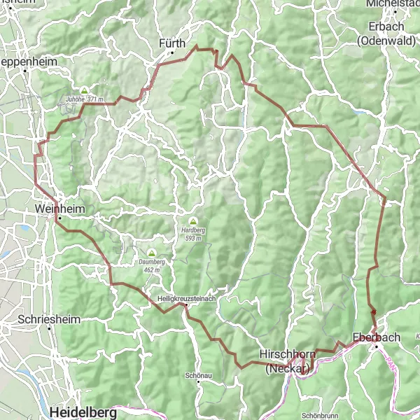 Karten-Miniaturansicht der Radinspiration "Odenwald Gravel Tour" in Karlsruhe, Germany. Erstellt vom Tarmacs.app-Routenplaner für Radtouren