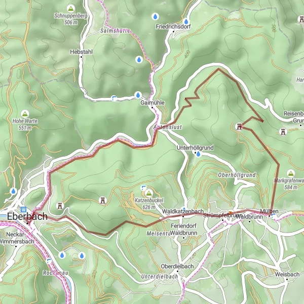 Karten-Miniaturansicht der Radinspiration "Grenzgänger Tour durch den Odenwald" in Karlsruhe, Germany. Erstellt vom Tarmacs.app-Routenplaner für Radtouren