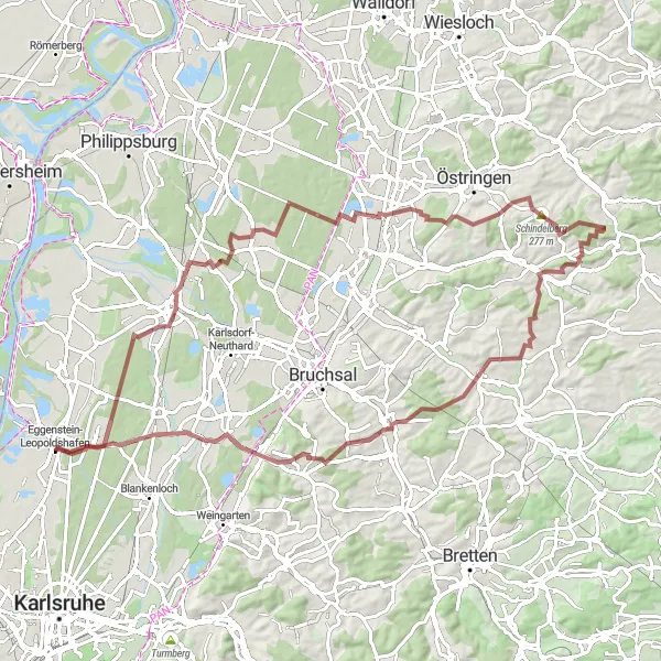 Karten-Miniaturansicht der Radinspiration "Gravel Tour durch Altenberg und Münzesheim" in Karlsruhe, Germany. Erstellt vom Tarmacs.app-Routenplaner für Radtouren