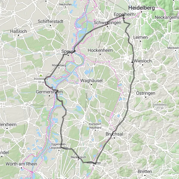 Map miniature of "Scenic Road Tour" cycling inspiration in Karlsruhe, Germany. Generated by Tarmacs.app cycling route planner