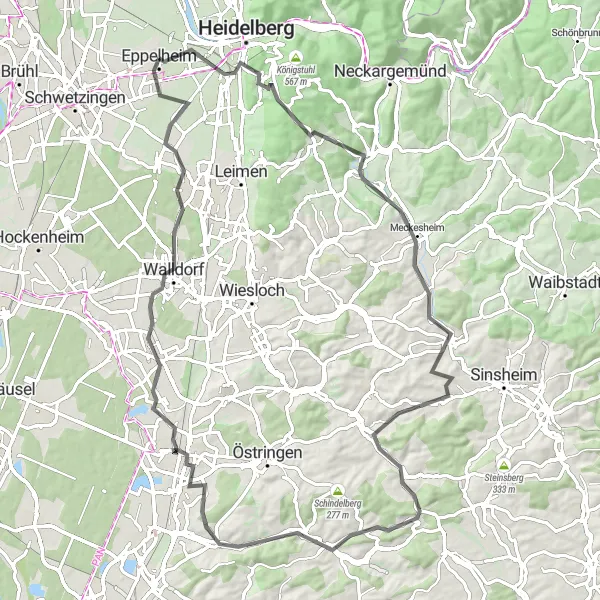 Karten-Miniaturansicht der Radinspiration "Bergstraßenzauber" in Karlsruhe, Germany. Erstellt vom Tarmacs.app-Routenplaner für Radtouren