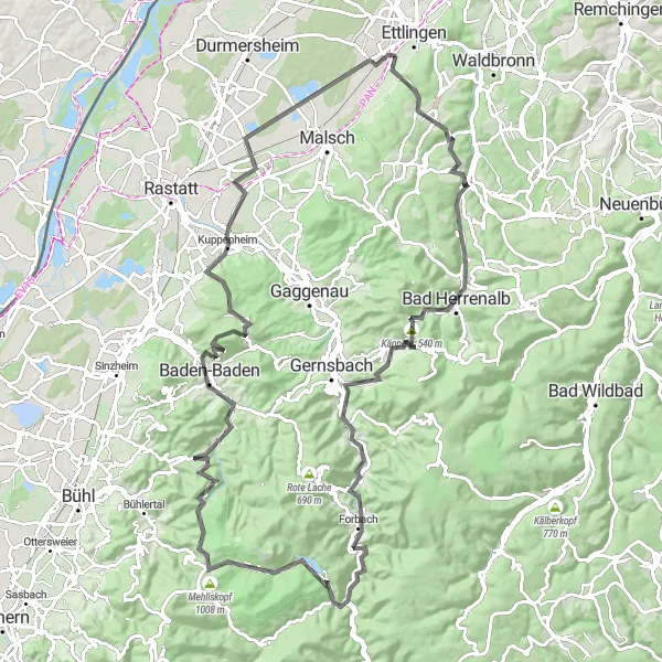 Karten-Miniaturansicht der Radinspiration "Schwarzwald-Höhenstraße-Runde" in Karlsruhe, Germany. Erstellt vom Tarmacs.app-Routenplaner für Radtouren