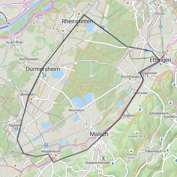 Map miniature of "Ettlingen Sightseeing" cycling inspiration in Karlsruhe, Germany. Generated by Tarmacs.app cycling route planner