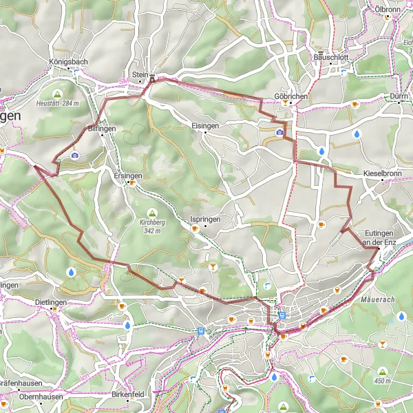 Karten-Miniaturansicht der Radinspiration "Kurze Gravel-Tour um Eutingen an der Enz" in Karlsruhe, Germany. Erstellt vom Tarmacs.app-Routenplaner für Radtouren