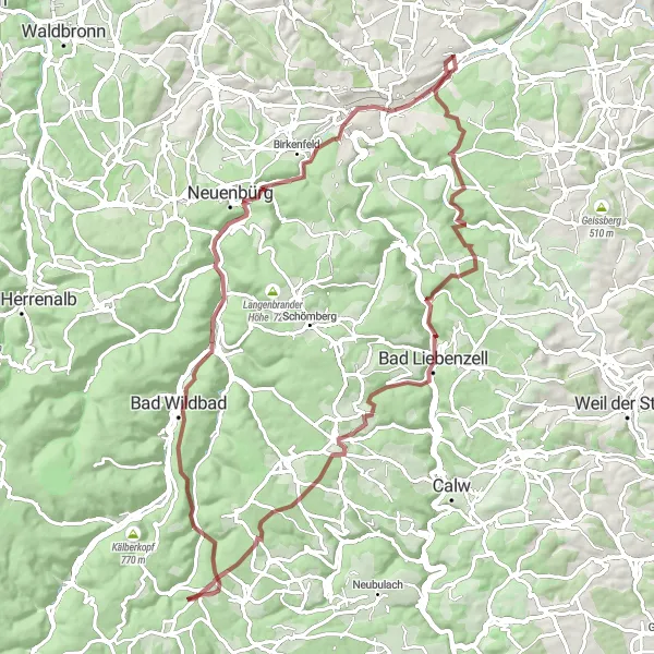Karten-Miniaturansicht der Radinspiration "Herausfordernde Gravel-Tour um Eutingen an der Enz" in Karlsruhe, Germany. Erstellt vom Tarmacs.app-Routenplaner für Radtouren