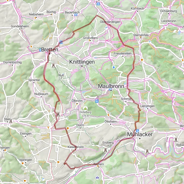 Karten-Miniaturansicht der Radinspiration "Rund um Eutingen an der Enz - Gravel Edition" in Karlsruhe, Germany. Erstellt vom Tarmacs.app-Routenplaner für Radtouren