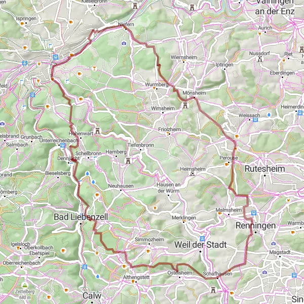 Karten-Miniaturansicht der Radinspiration "Gravel-Abenteuer durch die Naturparks" in Karlsruhe, Germany. Erstellt vom Tarmacs.app-Routenplaner für Radtouren