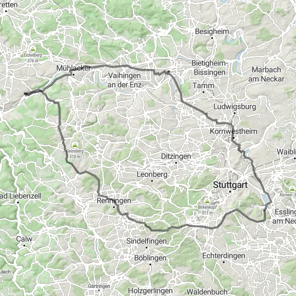Karten-Miniaturansicht der Radinspiration "Rund um Eutingen an der Enz" in Karlsruhe, Germany. Erstellt vom Tarmacs.app-Routenplaner für Radtouren