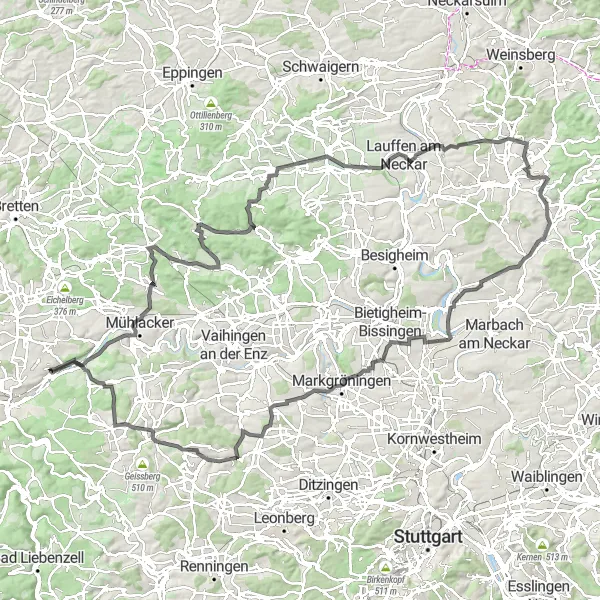 Karten-Miniaturansicht der Radinspiration "Rundtour durch das Neckartal" in Karlsruhe, Germany. Erstellt vom Tarmacs.app-Routenplaner für Radtouren