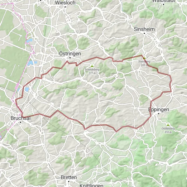 Map miniature of "Forging through the Forest" cycling inspiration in Karlsruhe, Germany. Generated by Tarmacs.app cycling route planner