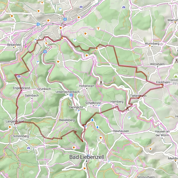 Karten-Miniaturansicht der Radinspiration "Gravel Tour zum Liebenzell Castle und Goldene Pforte Pforzheim" in Karlsruhe, Germany. Erstellt vom Tarmacs.app-Routenplaner für Radtouren