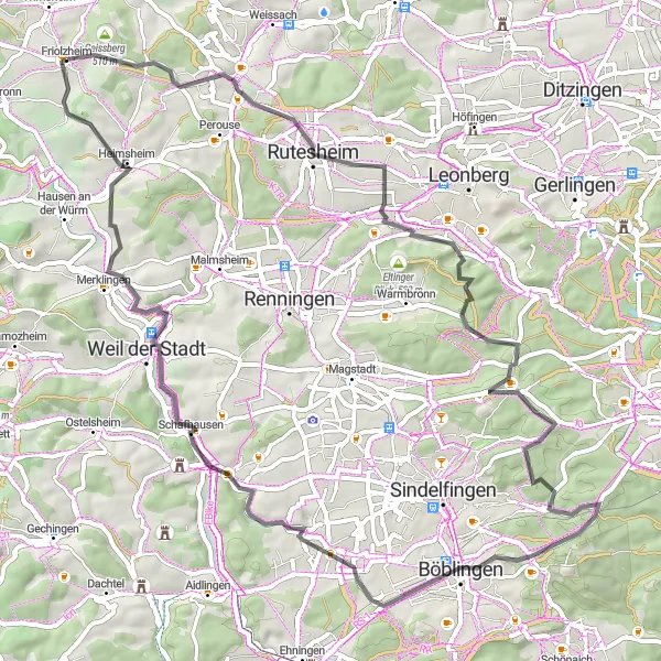 Map miniature of "Steinsberg Loop" cycling inspiration in Karlsruhe, Germany. Generated by Tarmacs.app cycling route planner