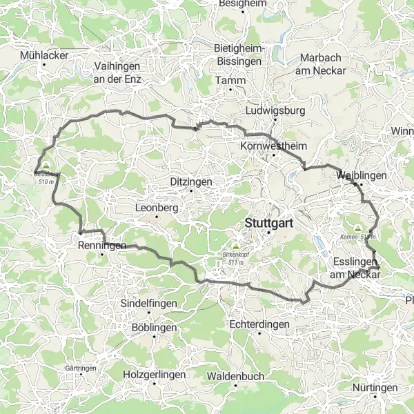 Karten-Miniaturansicht der Radinspiration "Road Cycling nach Burg Hofen und Geissberg" in Karlsruhe, Germany. Erstellt vom Tarmacs.app-Routenplaner für Radtouren