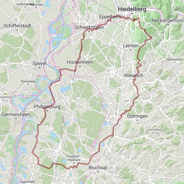 Map miniature of "Wilhelmsberg - Gaisberg Loop" cycling inspiration in Karlsruhe, Germany. Generated by Tarmacs.app cycling route planner
