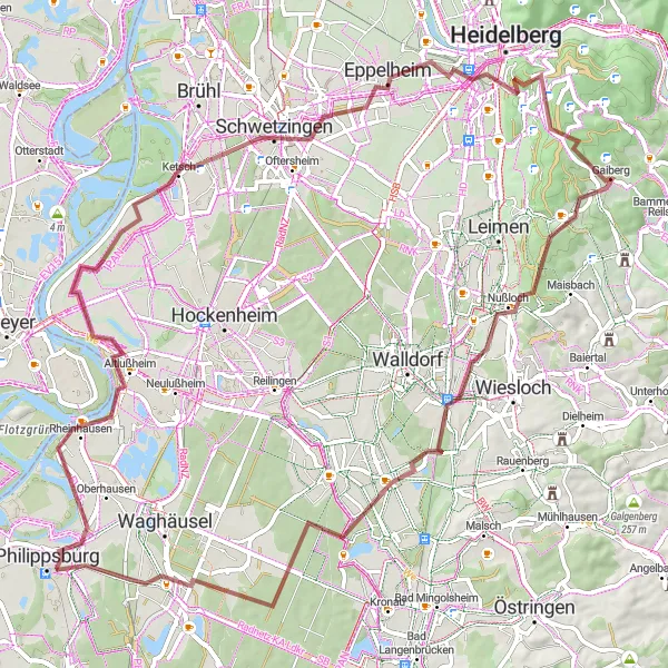 Map miniature of "Hermann's Grand Tour" cycling inspiration in Karlsruhe, Germany. Generated by Tarmacs.app cycling route planner