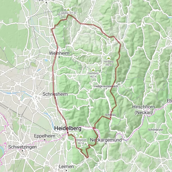 Map miniature of "Gaisberg & Beyond" cycling inspiration in Karlsruhe, Germany. Generated by Tarmacs.app cycling route planner