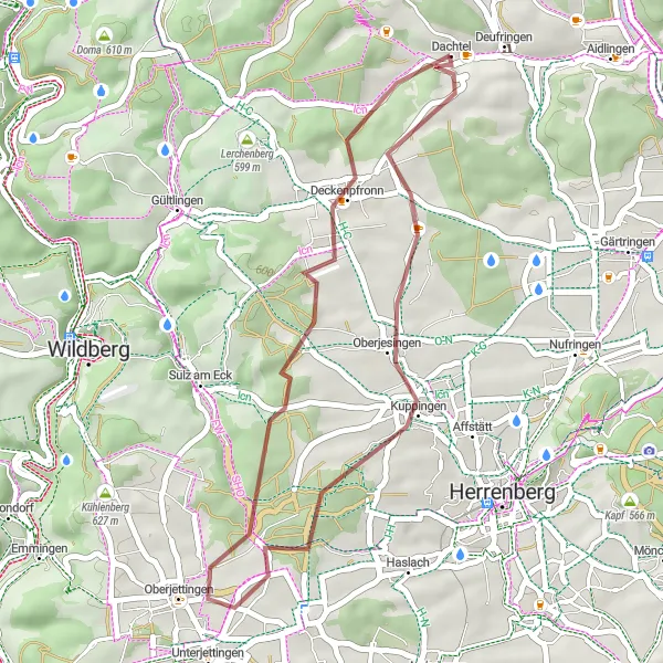 Karten-Miniaturansicht der Radinspiration "Oberjesingen Erkundungstour" in Karlsruhe, Germany. Erstellt vom Tarmacs.app-Routenplaner für Radtouren
