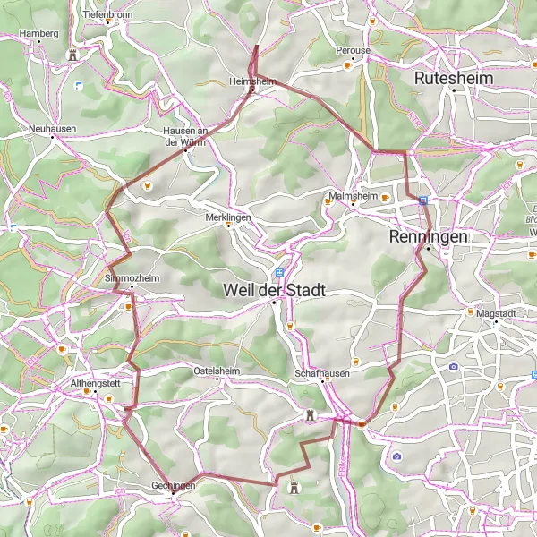 Karten-Miniaturansicht der Radinspiration "Gechingen und Umgebung per Gravelbike" in Karlsruhe, Germany. Erstellt vom Tarmacs.app-Routenplaner für Radtouren