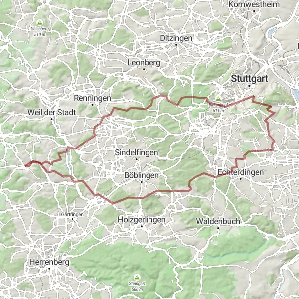 Karten-Miniaturansicht der Radinspiration "Gravel Tour um Gechingen" in Karlsruhe, Germany. Erstellt vom Tarmacs.app-Routenplaner für Radtouren