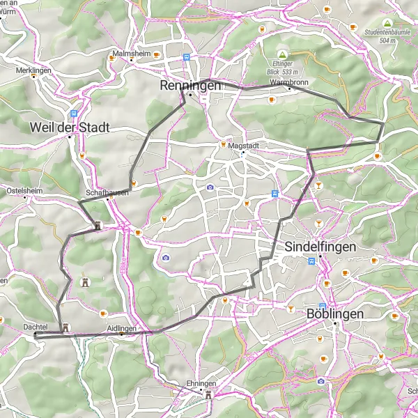 Karten-Miniaturansicht der Radinspiration "Kurze Rundtour durch den Schwarzwald" in Karlsruhe, Germany. Erstellt vom Tarmacs.app-Routenplaner für Radtouren