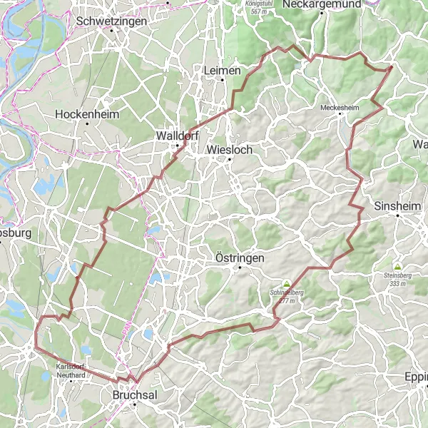 Map miniature of "Graben-Neudorf and Beyond" cycling inspiration in Karlsruhe, Germany. Generated by Tarmacs.app cycling route planner