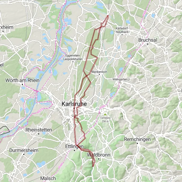 Map miniature of "Karlsruhe Castle and Natural Landmark Tour" cycling inspiration in Karlsruhe, Germany. Generated by Tarmacs.app cycling route planner